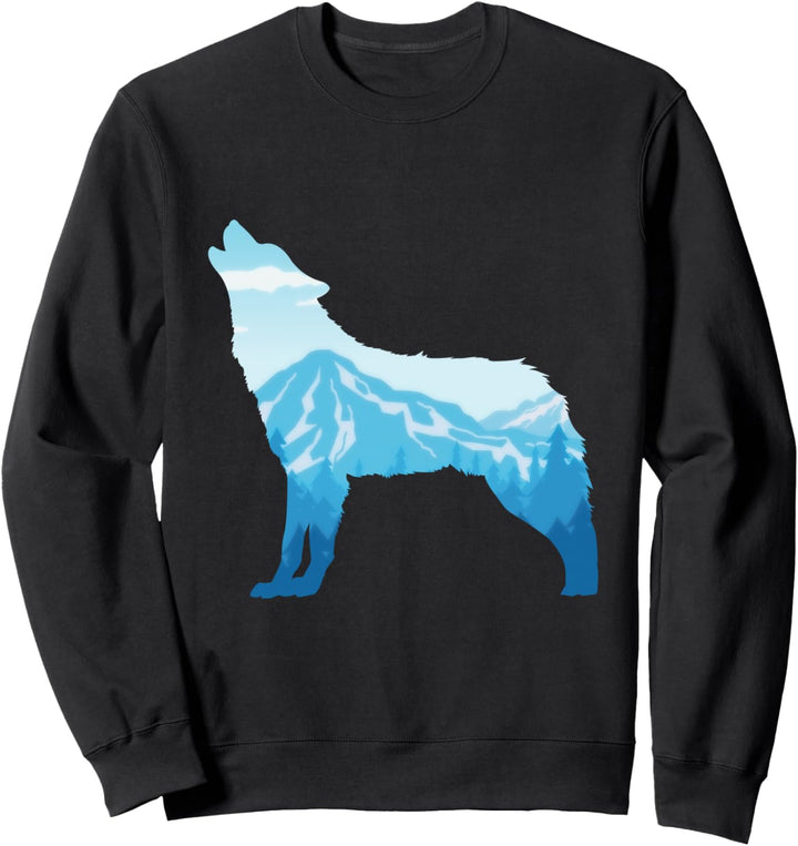 Wolf Hund Husky Berge Herren Damen Kinder Natur Wandern Winter Sweatshirt