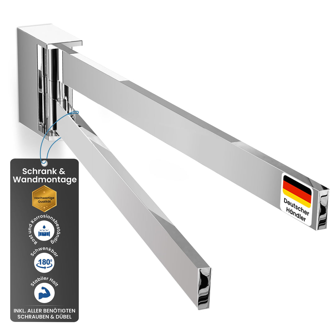 rtmr Handtuchhalter Wandmontage &amp; Schrankmontage, 2-armig, schwenkbar, Chrom, Premium Gästehandtuchh