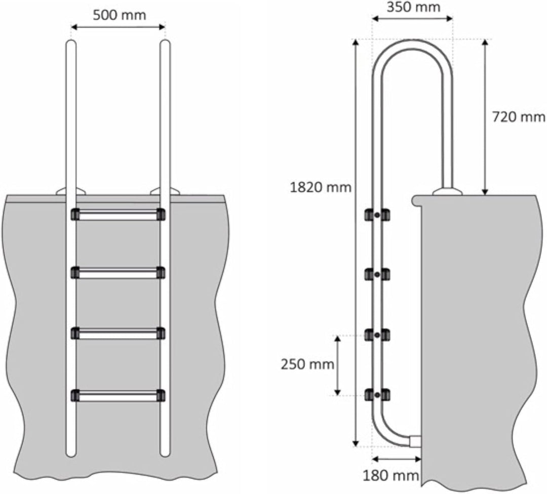 Zelsius V2A Edelstahl Poolleiter mit 4 Stufen | 50,2 x 36,5 x 183 cm - Silber | mit Rutschsicherung