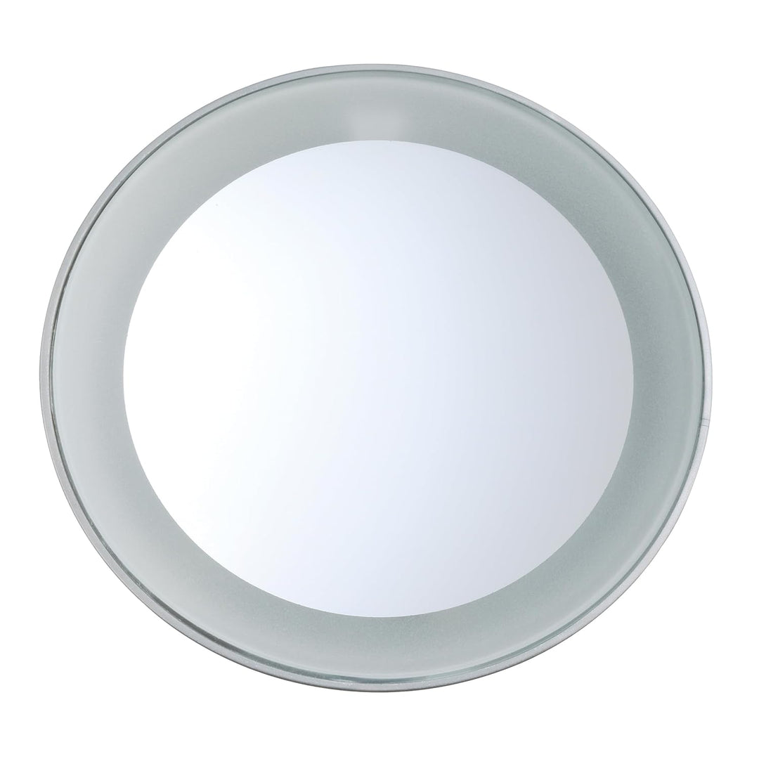 TWEEZERMAN Make-Up Spiegel LED 15-fach Vergrösserungsspiegel mit Saugnäpfen zum Befestigen Ø 10,5 cm