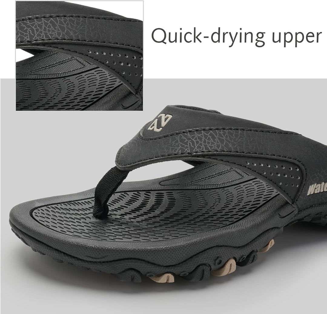 Herren Flip Flops Zehentrenner Leder mit Arch Support Sandalen Weich Leder Stoff Badelatschen Sommer