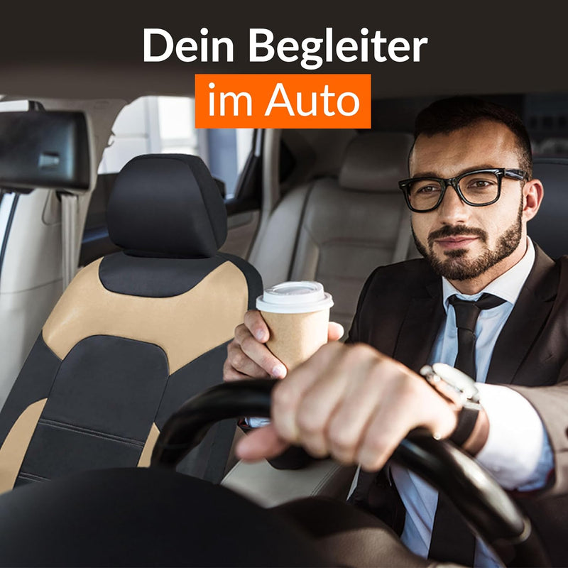 Upgrade4cars Auto-Sitzbezüge Vordersitze Beige Schwarz | Kunst-Leder Schonbezüge Set Universal | Aut