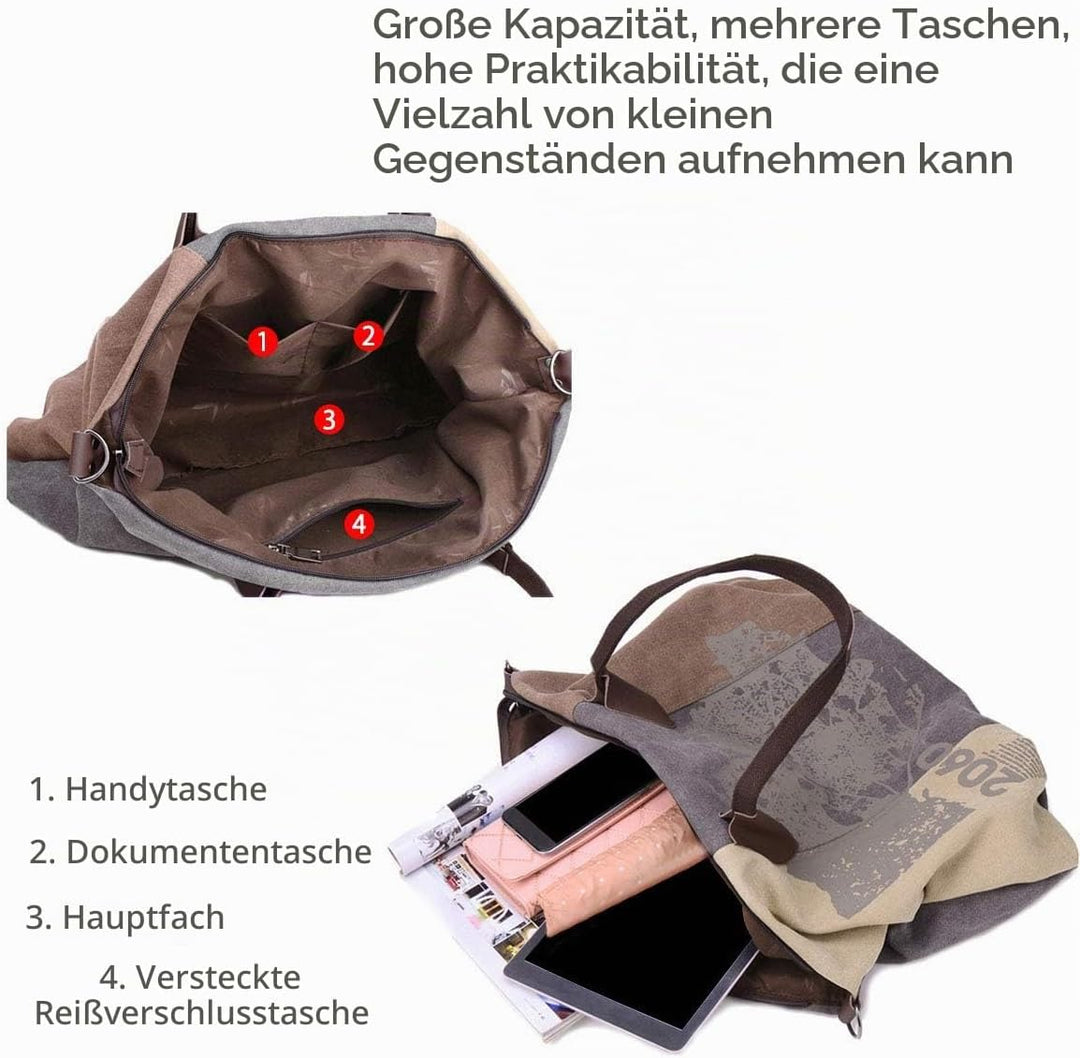 NICOLE &amp; DORIS Canvas Damen Handtasche Henkeltaschen Tragetaschen für Frauen grosse Schultertasche D