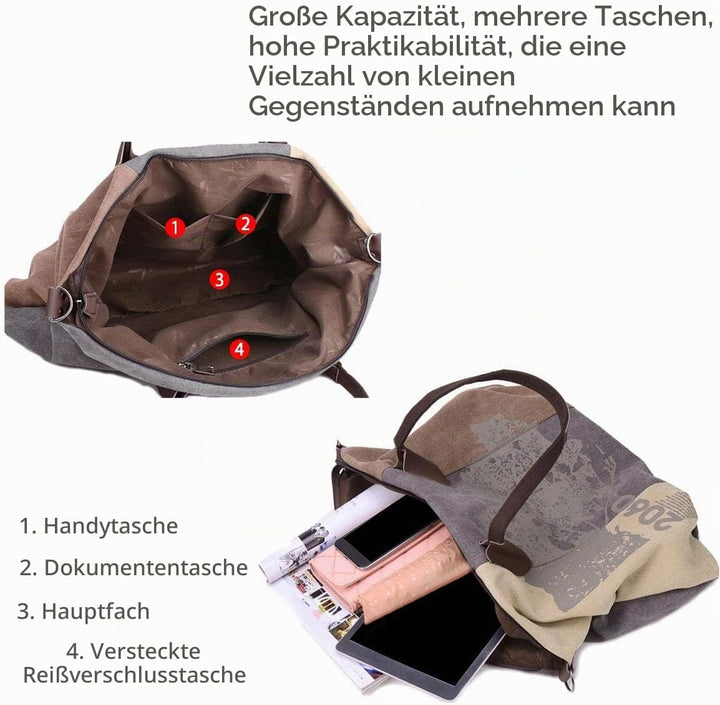 NICOLE &amp; DORIS Canvas Damen Handtasche Henkeltaschen Tragetaschen für Frauen grosse Schultertasche D