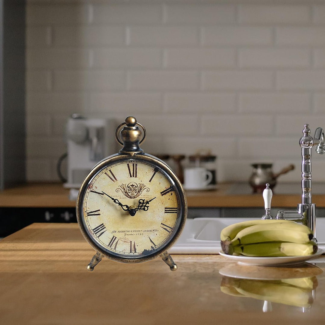 HZDHCLH Retro Silent Roman Tischuhr für Wohnzimmer Schlafzimmer Büro Kunst-Schreibtischuhr（Kupfersch