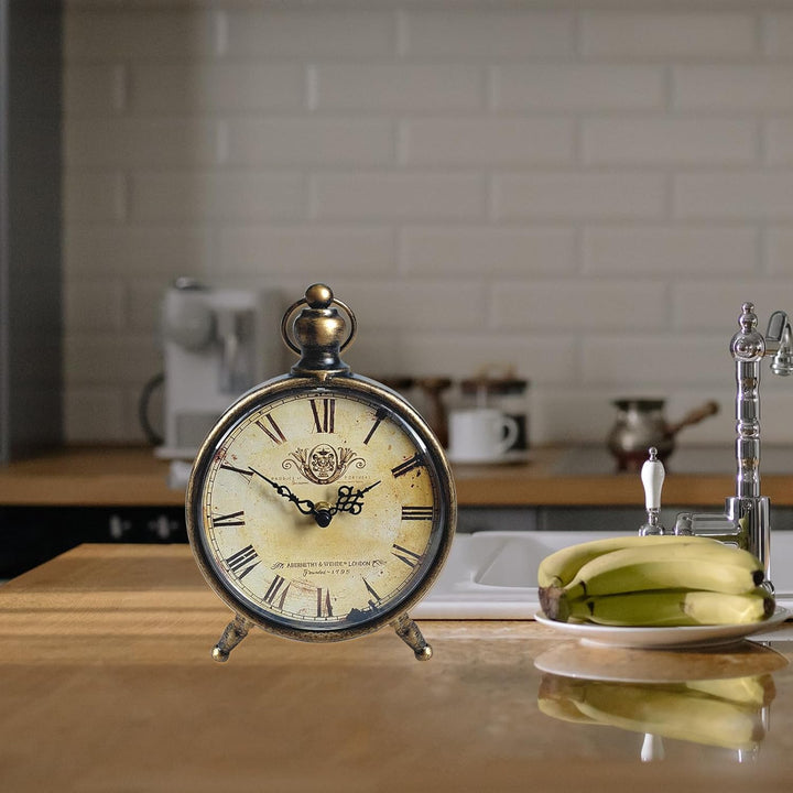 HZDHCLH Retro Silent Roman Tischuhr für Wohnzimmer Schlafzimmer Büro Kunst-Schreibtischuhr（Kupfersch
