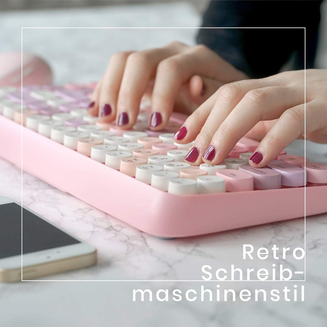 Perixx PERIDUO-713 Kabelloses Mini Tastatur und Maus Desktop Set, Retro Vintage Schreibmaschinen Des