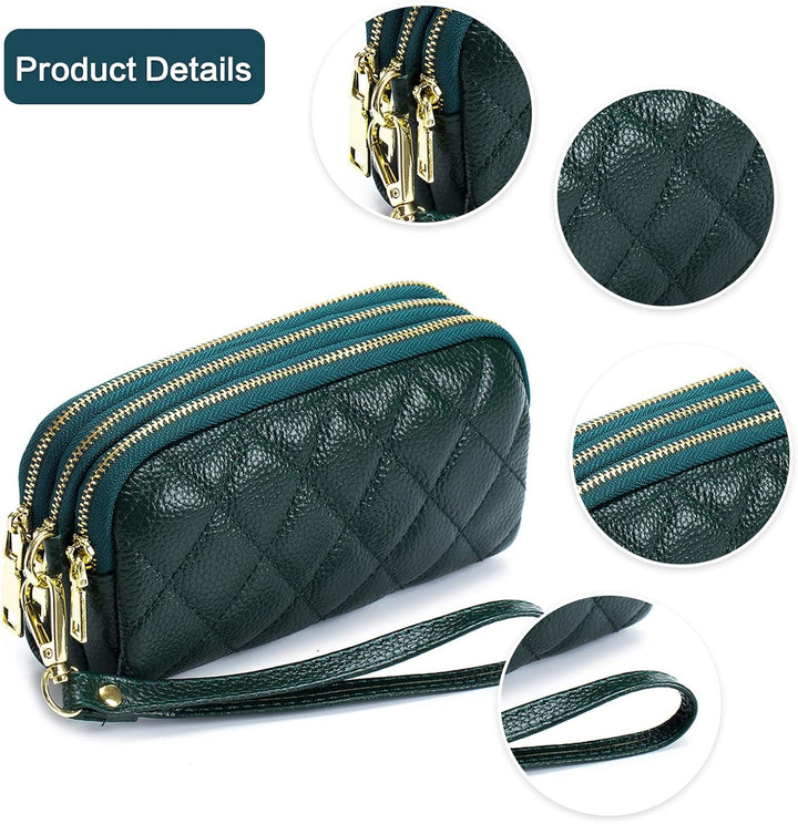 PORRASSO Leder Münzbörse Klein Geldbörse Clutch Wristlet Bag Tragbar Schlüsseltasche Multifunktional