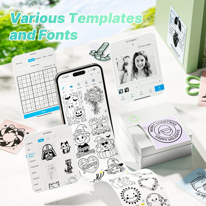 Sticker Drucker, PM290 Mini Drucker für Smartphone, Bluetooth Thermodrucker Mini mit 3 Rollen Papier