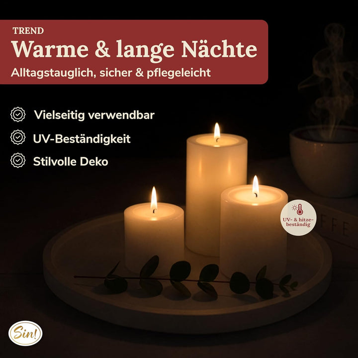 Sin! 3er Set Teelichthalter Trend warmweiss - ∅ 10 cm - Höhen 12/15/18 cm, Dauerkerze mit Teelicht i