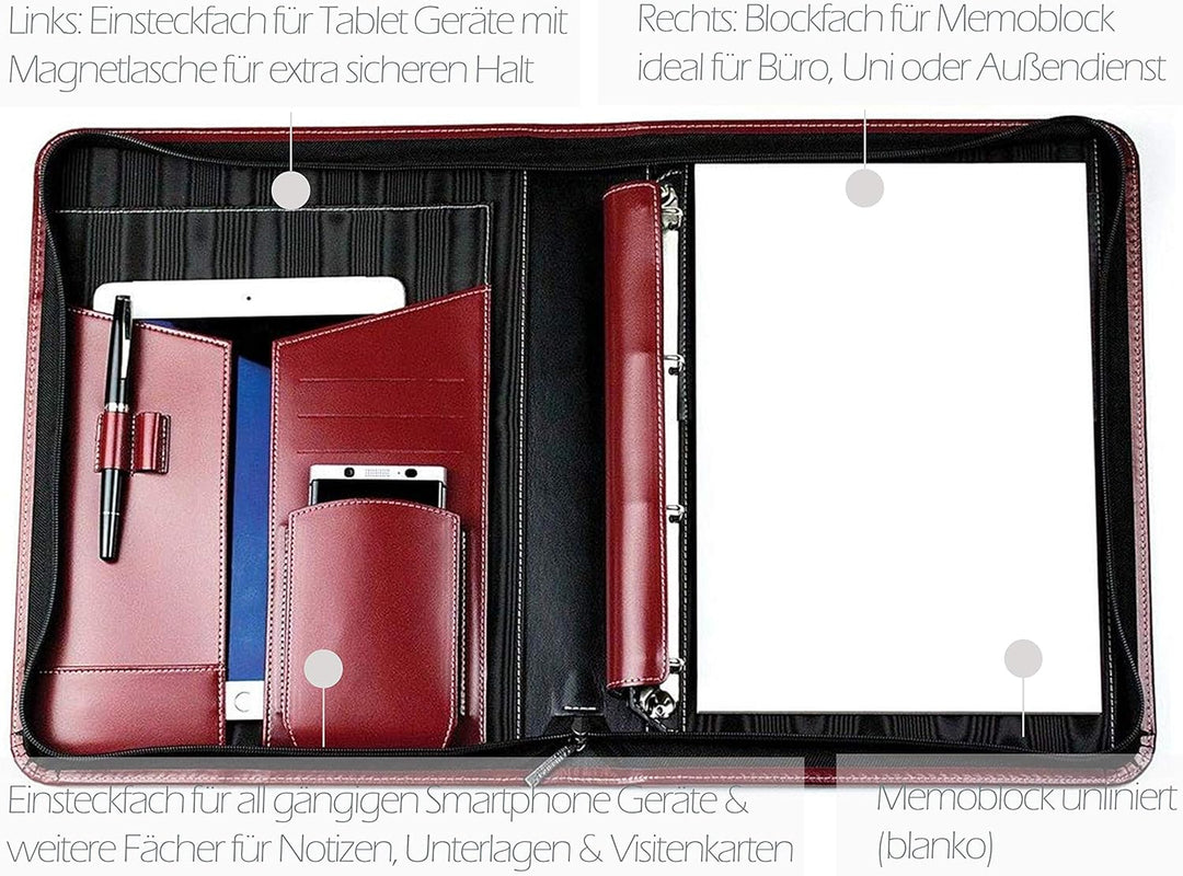 DELMON VARONE - Personalisierbare Tablet &amp; Smartphone Schreibmappe DIN A4 XXL Cambridge Top Grain Le