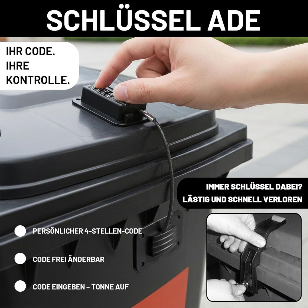 Mülltonnenschloss Mülltonne Schloss - Sicherheitscode-Schloss für Mülltonnen 60-360L, ohne Bohren mi