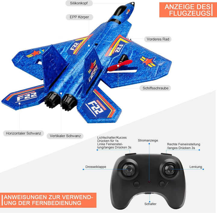 Fremego F-22 RC Flugzeug, 2.4Ghz Ferngesteuertes Flugzeug Raptor Fighter Flugzeug Modell Spielzeug m