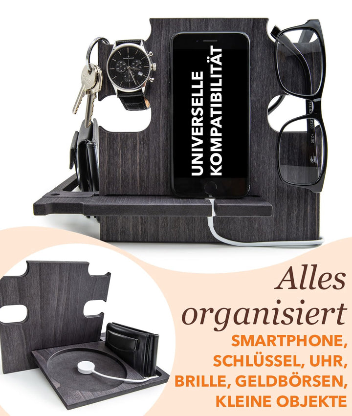 Docking Station Holz personalisiert – Männer Geschenk Geburtstag – Organizer für Schreibtisch & Nach