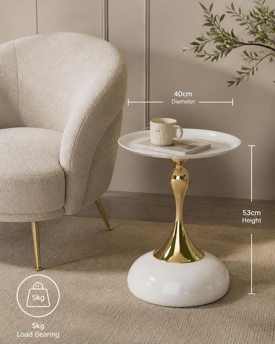 Couchtisch Beige Gold, Kleiner Couchtisch Rund Modern, Metall Beistelltisch Rund Gold, Luxus Nachtti