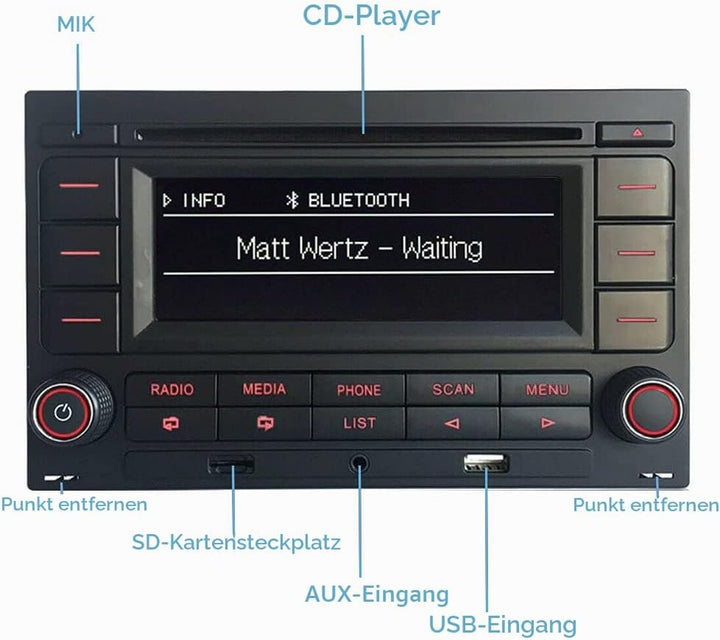 SCUMAXCON Autoradio RCN210+ quadlock Kabel mit Canbus-Simulator Bluetooth AUX USB CD-Spieler AM/FM S