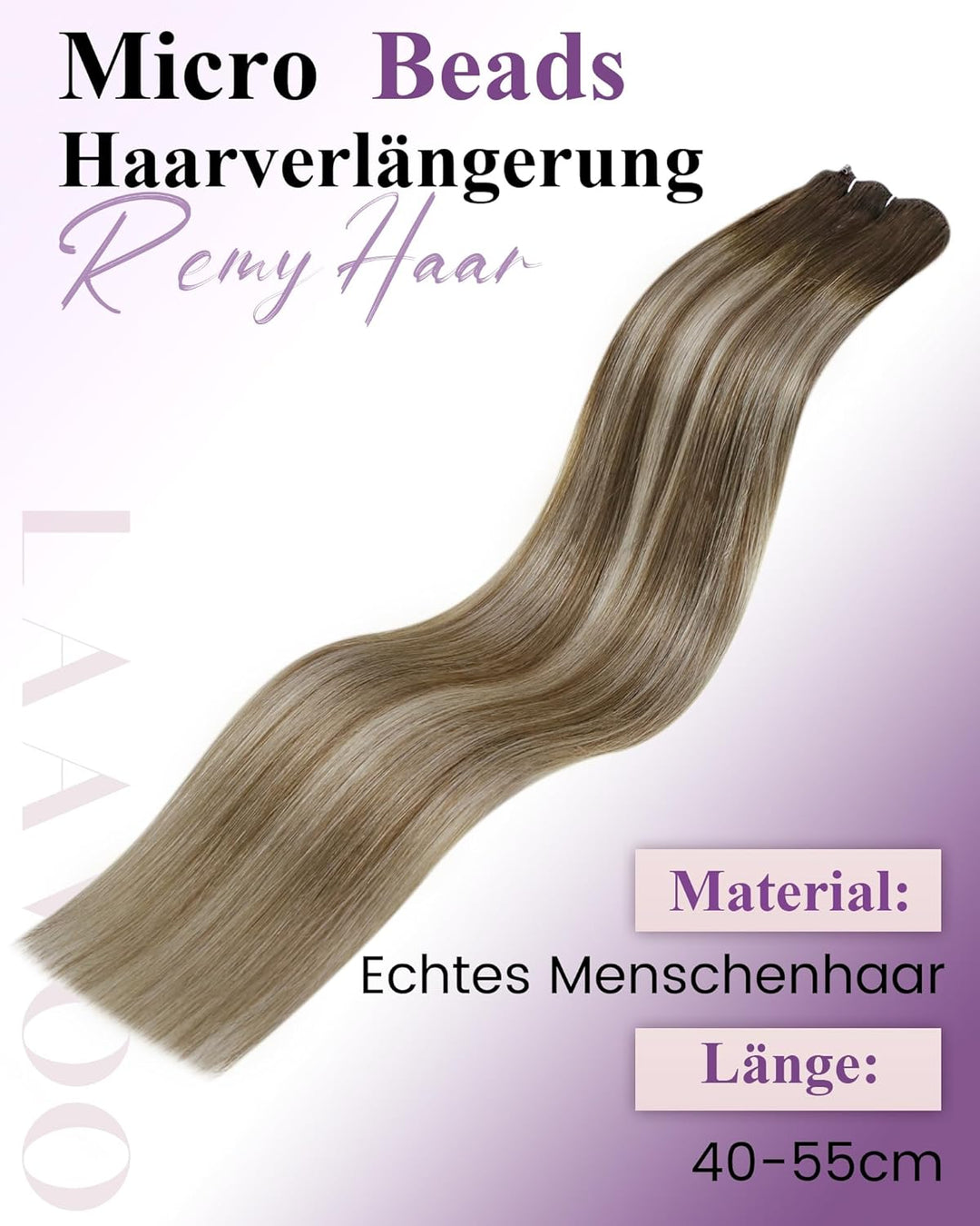 LaaVoo Easy Fit Weave Echthaar Extensions Balayage Braun Micro Bead Extensions Remy Menschliches Haa
