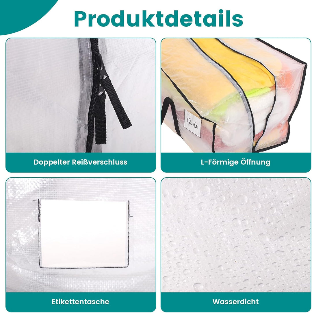 4 Stück 90L Aufbewahrungstasche, Heavy-Duty Weihnachtslager Transparente Umzugskartons Grosse mit Re