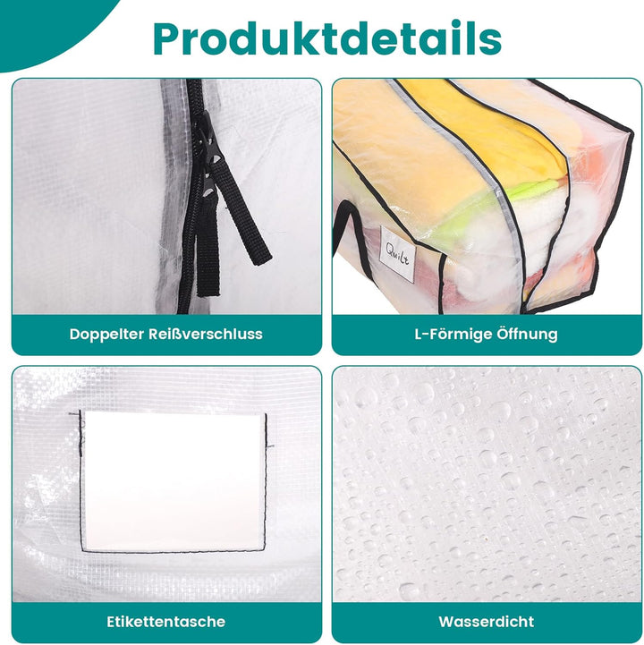 4 Stück 90L Aufbewahrungstasche, Heavy-Duty Weihnachtslager Transparente Umzugskartons Grosse mit Re
