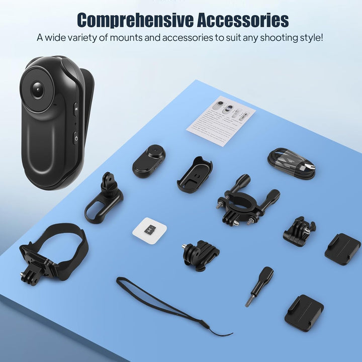 Mini Action Cam mit 64G Speicherkarte, 1080P HD und 130° Weitwinkel, Tragbare Kabellose Magnet Actio
