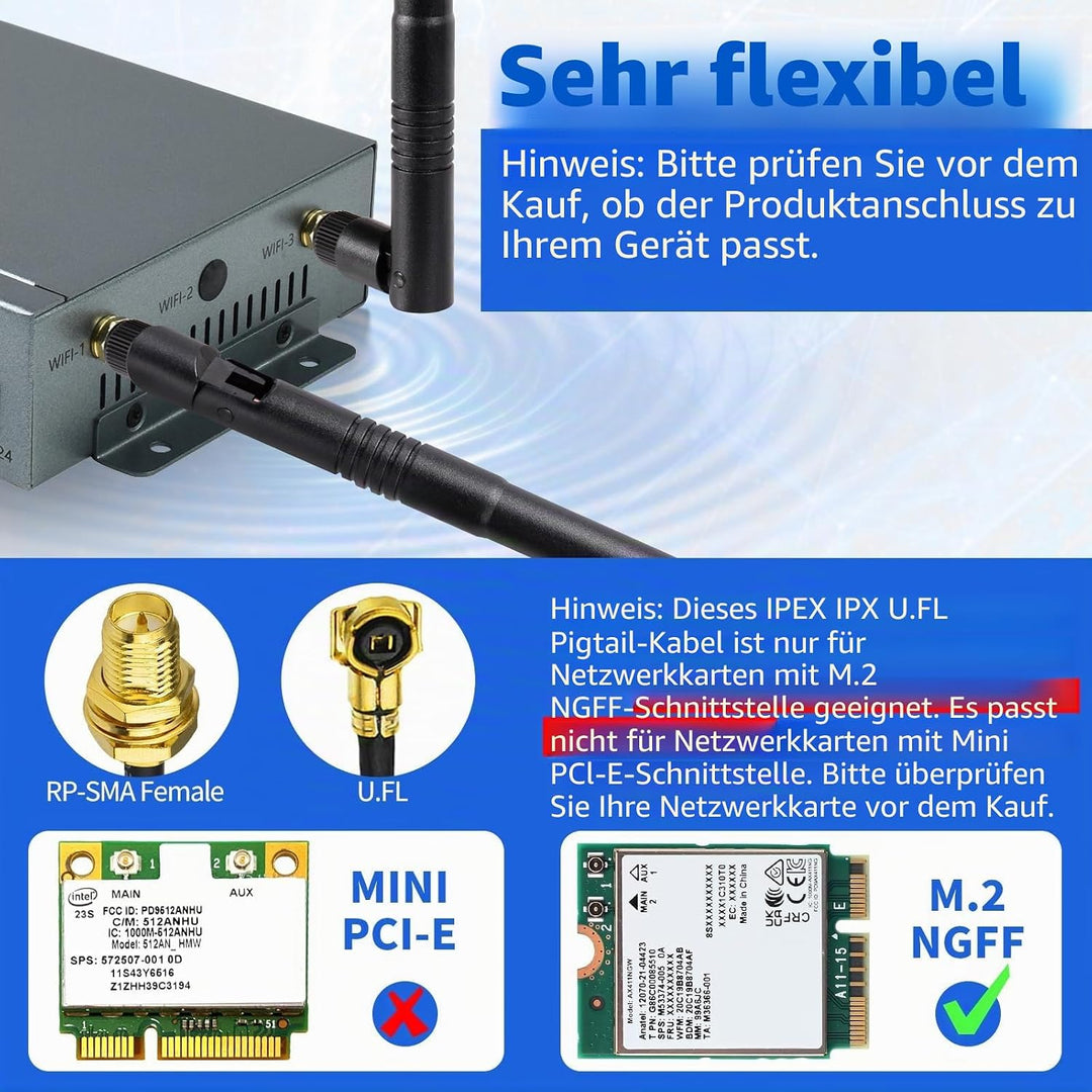 Superbat WLAN Antenne 8dBi 2.4GHz 5.8GHz Dualband RP-SMA Stecker & 25cm U.FL MHF4 auf RPSMA Buchse K