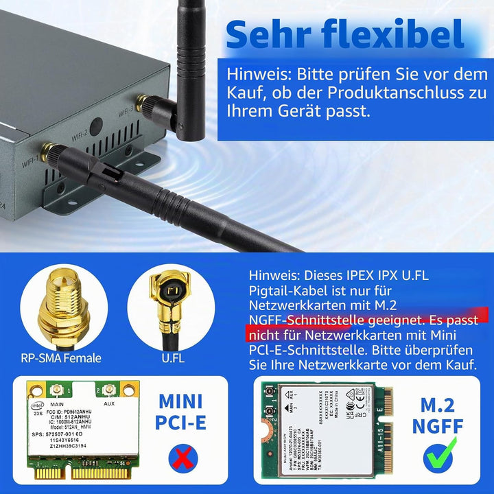 Superbat WLAN Antenne 8dBi 2.4GHz 5.8GHz Dualband RP-SMA Stecker & 25cm U.FL MHF4 auf RPSMA Buchse K