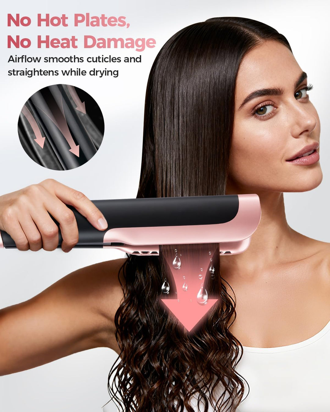 Air Haarglätter Föhn 2 In 1 - Nass-zu-Trocken Glätteisen, Keine Hitzeschäden, Keine Heissen Platten,