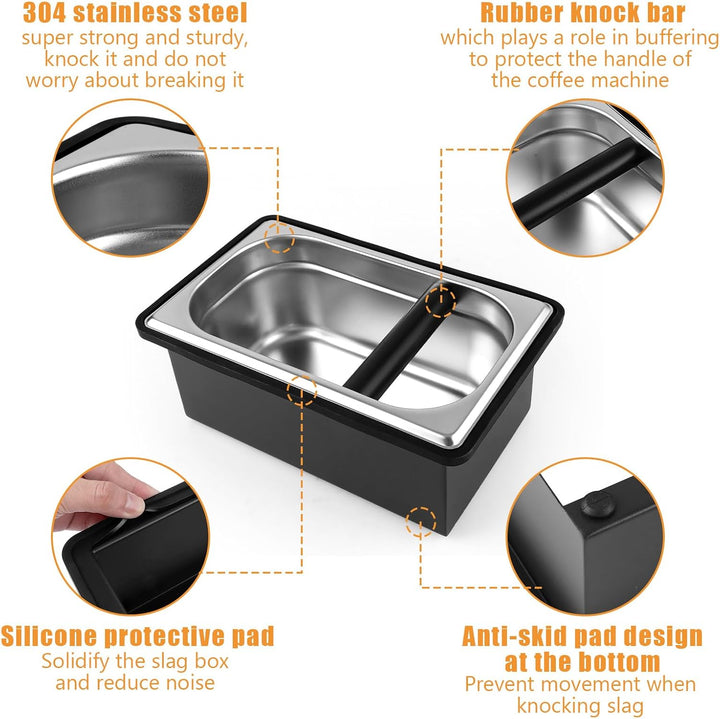 APACALI 1 Stück Abklopfbehälter für Siebträger, Abschlagbehälter, Espresso-Klopfbox, Edelstahl Kaffe