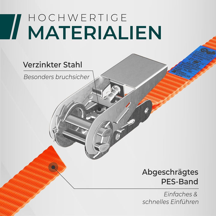 CargoVA® Robuste 800kg Spanngurte [4er Set] - TÜV/GS Zertifiziert &amp; DIN - Vielseitig Einsetzbar - 25