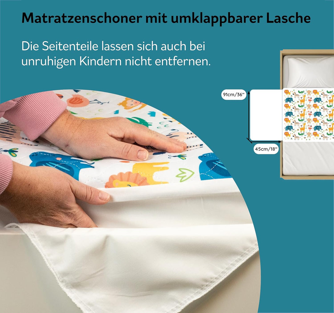 Waschbare Kinder-Matratzenauflage | Passend für Einzel-, Kleinkind- und Babybetten | Wasserdichter M