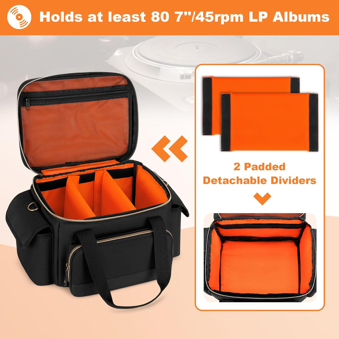 Damero 7-Zoll-Tasche für Schallplatten, Schallplatten Aufbewahrung Koffer für über 80 LP-Schallplatt