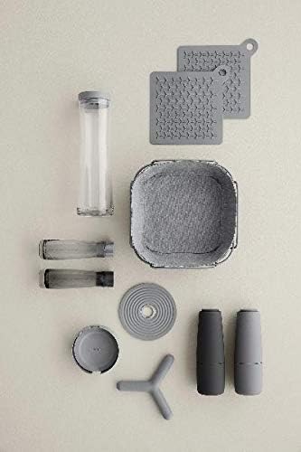 blomus -LARETO- Set aus 6 Silikon-Untersetzern, eleganter Grauton, inkl. Edelstahlhalter, Farbe Shar