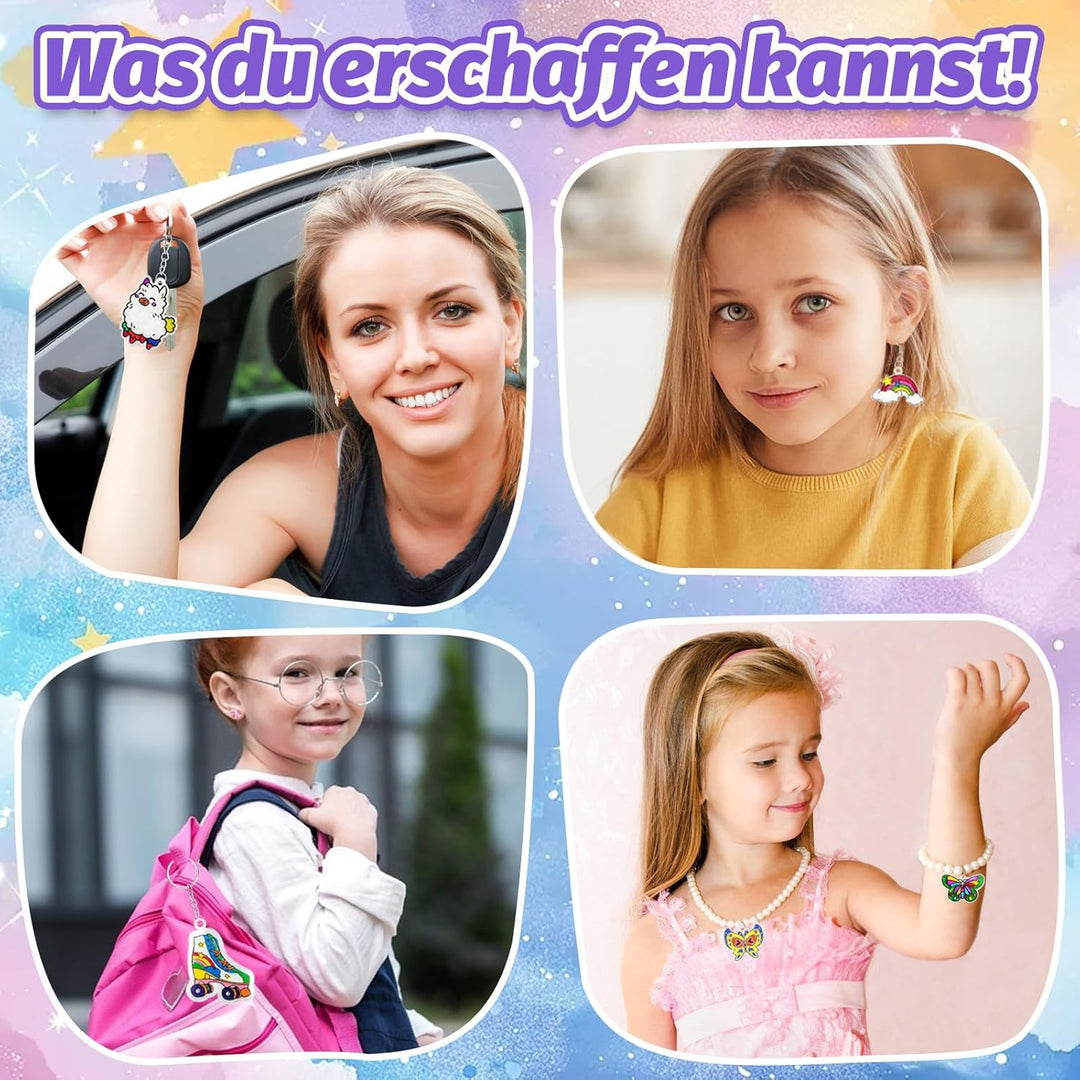 Gushu 208 Stück Schrumpffolie Set zum Schlüsselanhänger set, Bastelset 30 A5 Schrumpffolie,165 Schlü
