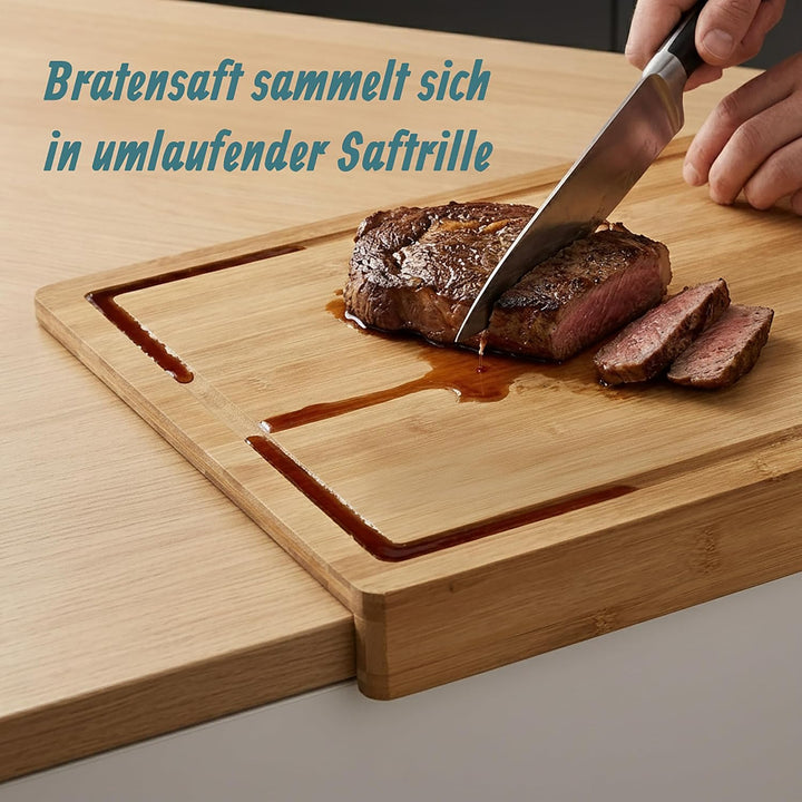 Relaxdays Tranchierbrett Bambus, Anschlagkante, Saftrille, Schneidebrett Küche, antibakteriell, natu