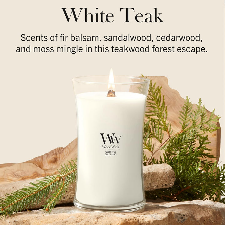 WoodWick Hourglass Grosse Duftkerze mit knisterndem Docht, bis zu 130 Stunden, Wachs, weiss (White T