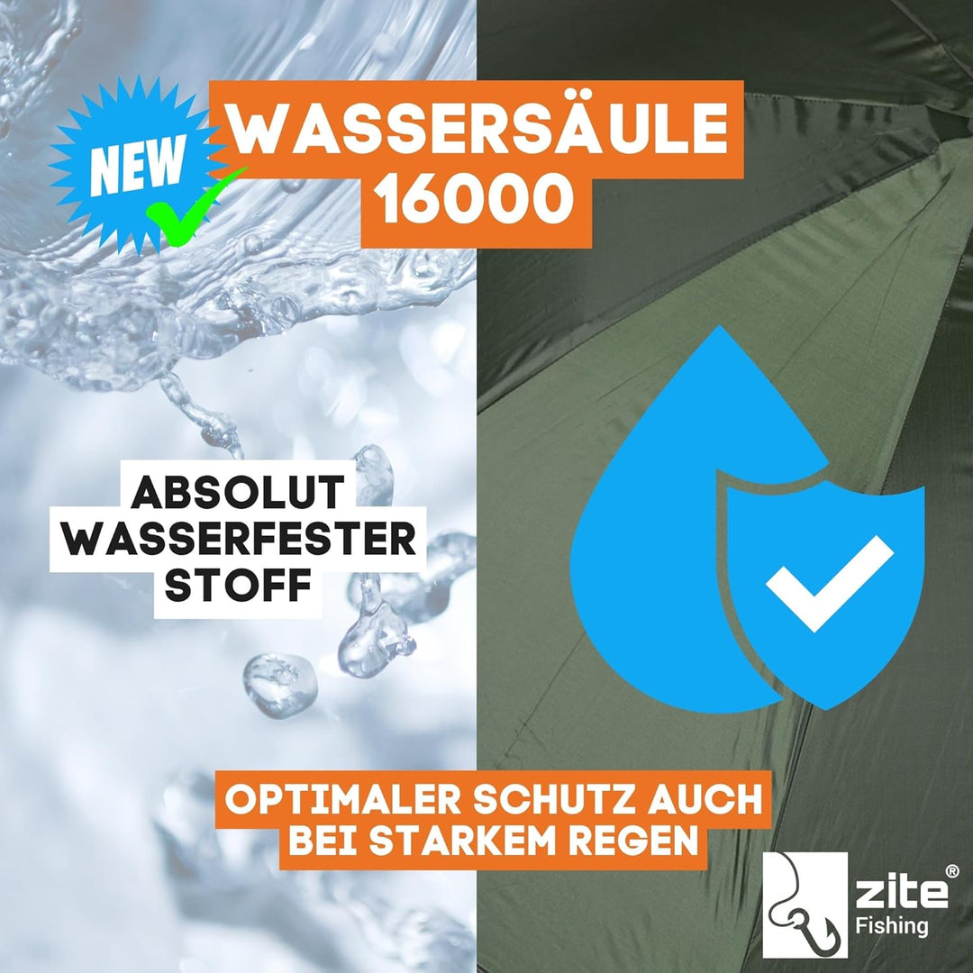 Zite Fishing Schirmzelt Geschlossen 250cm – Angelschirm Zelt Wasserabweisend Beschichtet – Karpfen A