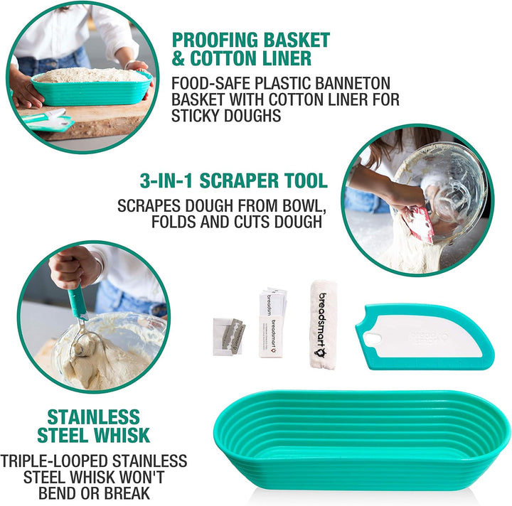 Breadsmart Artisan Bread Making Kit - 5 PC-Backzubehör-Satz - Lame, Schaber, Schneebesen, Baumwollei