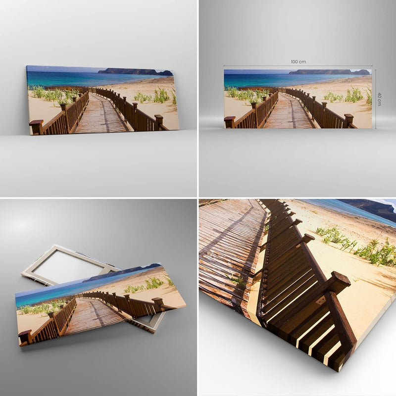 Panorama Bilder auf Leinwand 100x40cm Leinwandbild Ozean Strand Sand Ufer Gross Wanddeko Bild Schlaf