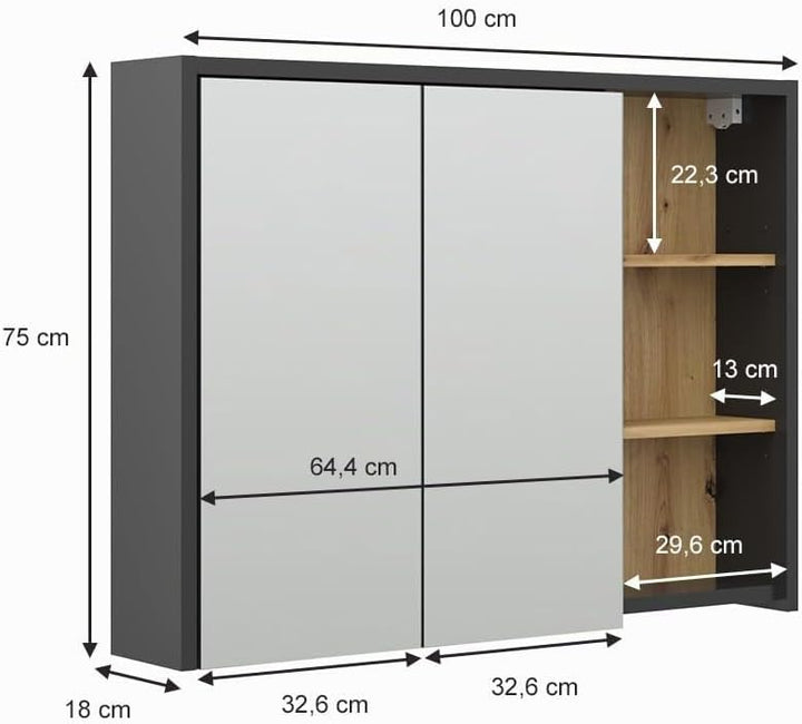 Vicco Badspiegelschrank Viola, Anthrazit/Eiche, 100 x 75 cm, Artisan-eiche
