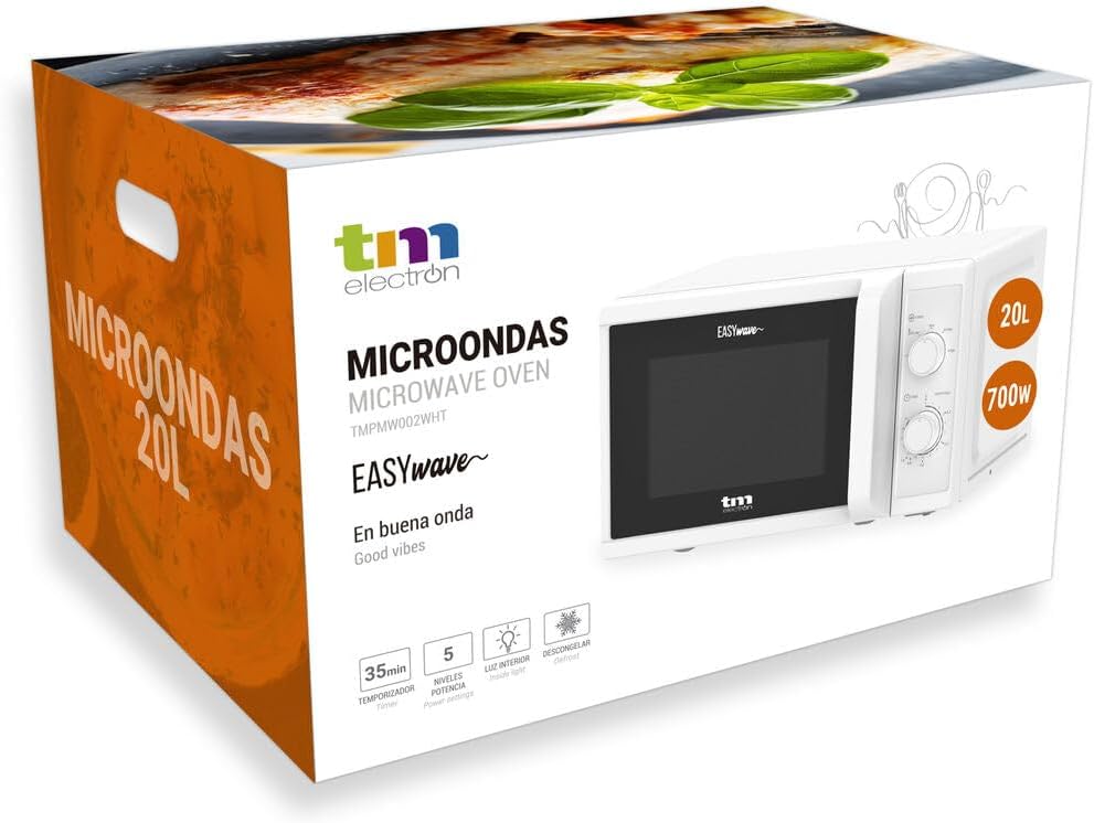 TM Electron TMPMW002WHT EASYWAVE Mikrowelle, 20 Liter, 700 W, 5 Leistungsstufen, Auftaufunktion und