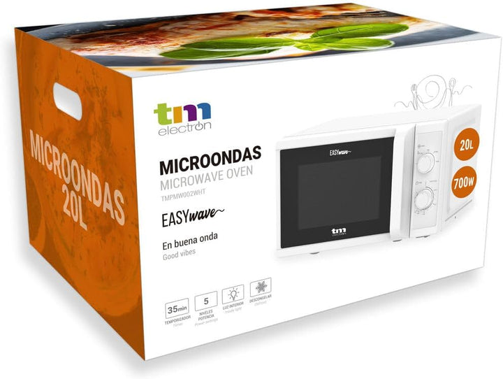 TM Electron TMPMW002WHT EASYWAVE Mikrowelle, 20 Liter, 700 W, 5 Leistungsstufen, Auftaufunktion und