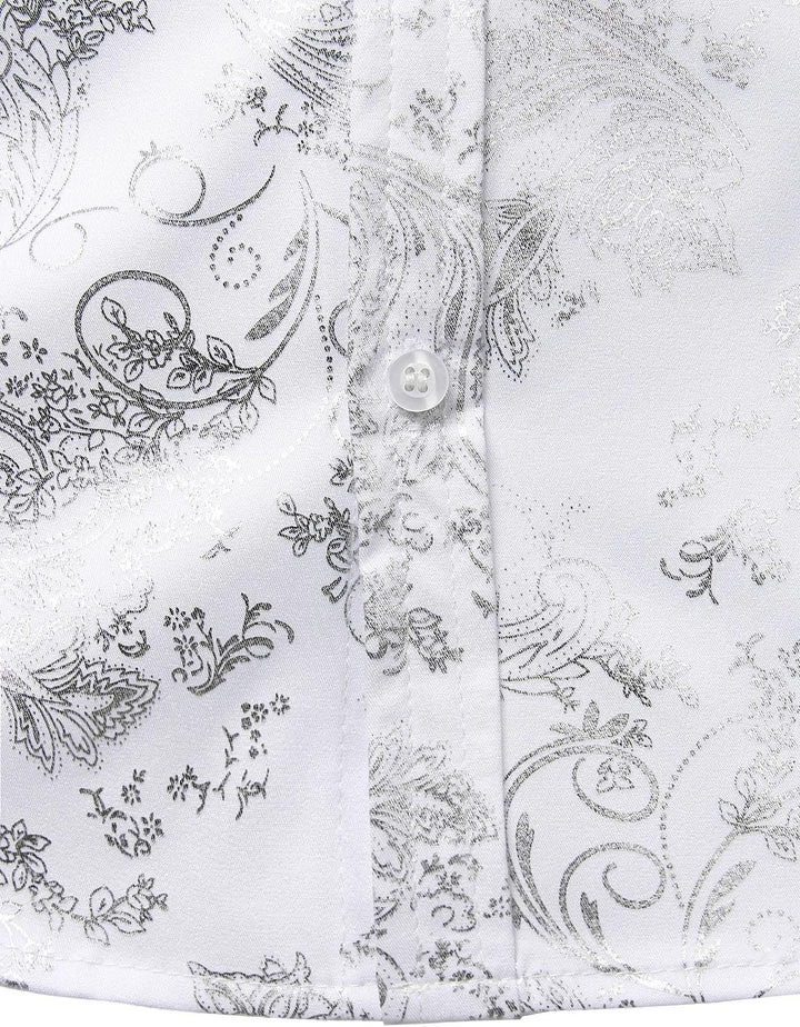 PARKLEES Herren Luxus Paisley Gemustert Golden Glänzend Slim Fit Freizeithemd S Weiss Silber, S Weis