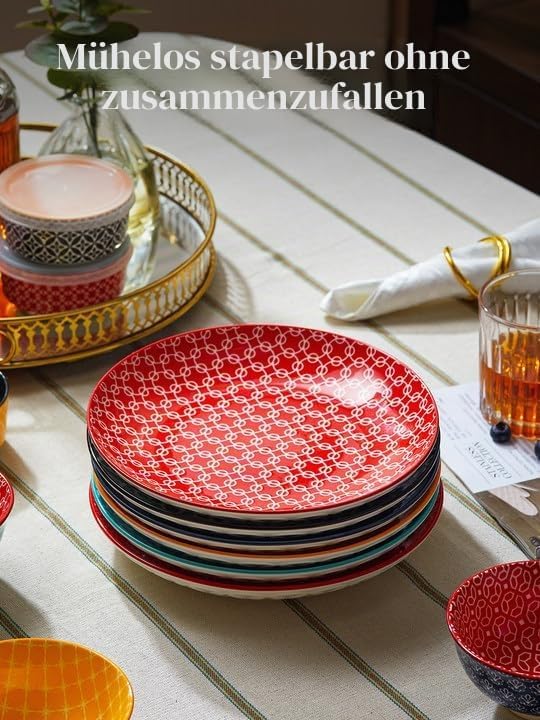 DOWAN Speiseteller 6er Set, Ø 21,5 cm Porzellan Dessertteller und Salatteller, Servierteller für Vor