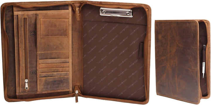 Greenburry Leder Schreibmappe A4 Braun, Braun