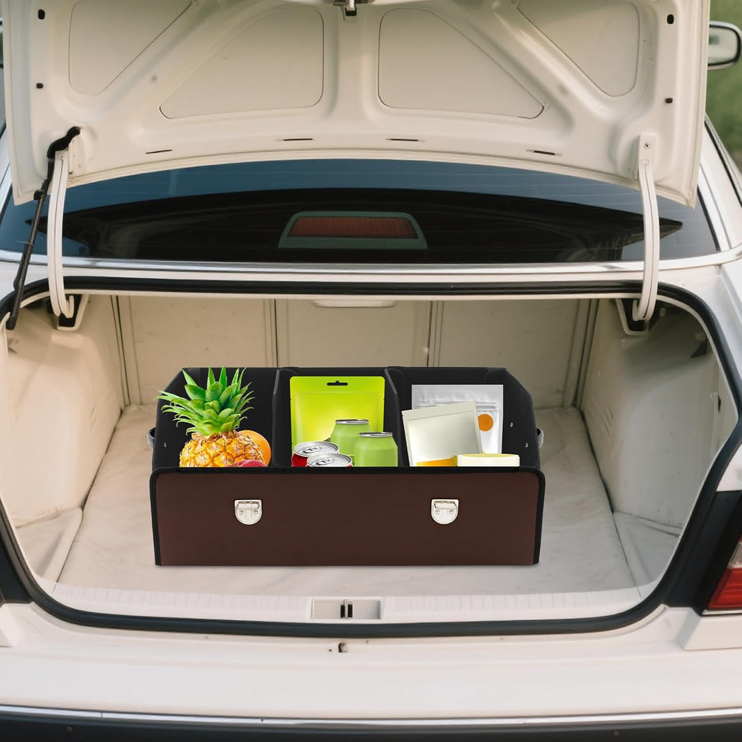 56L Auto Kofferraum Organizer, Leder Kofferraumtasche mit Deckel und Griff, Multifunktionale Aufbewa
