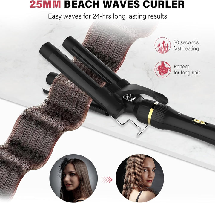 janelove Lockenstab 3 Fässer Set für Grosse und Kleine Locken, Turmalin-Keramik Welleneisen für Lang