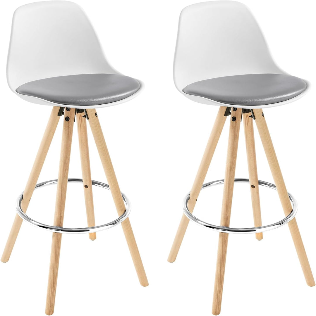 WOLTU® BH45grw-2 2 x Barhocker 2er Set Barstuhl aus Kunstleder Holzgestell mit Lehne + Fussstütze De