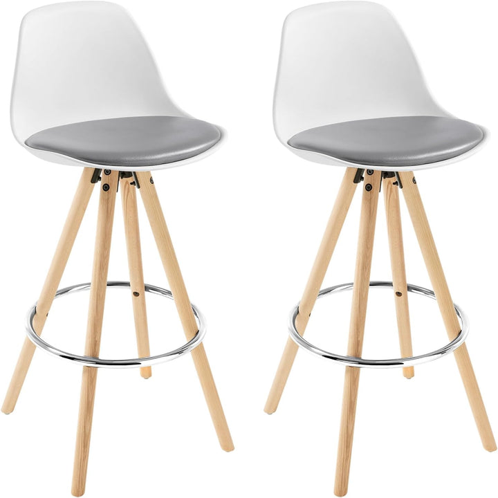 WOLTU® BH45grw-2 2 x Barhocker 2er Set Barstuhl aus Kunstleder Holzgestell mit Lehne + Fussstütze De