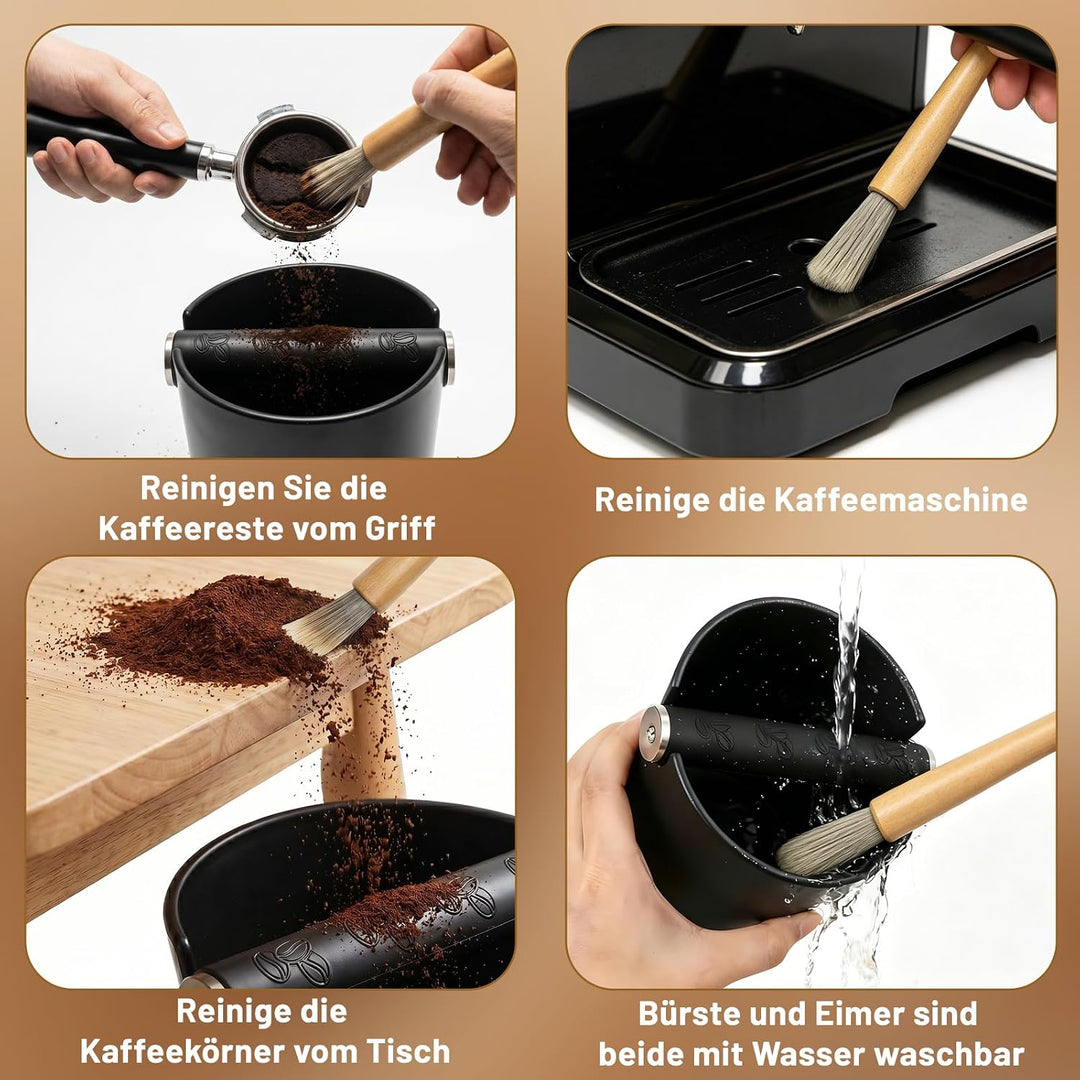 Knock Box für Siebträger – Kaffeesatz-Abklopfbehälter mit schalldämpfender Edelstahl-Klopfstange, Bü
