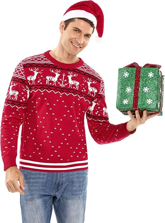 Litherday Weihnachtspullover Herren Damen Christmas Sweater mit Rentiermuster Strickpulli Langarm Wa